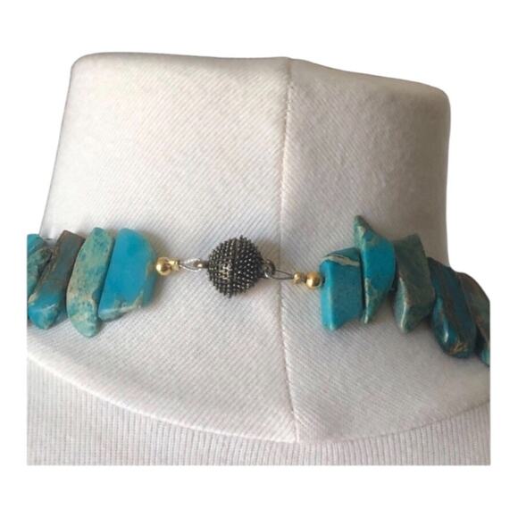 Handmade Natural Blue Ocean Stone Side Drilled Slab Beads Gold Beads Necklace - Picture 10 of 11